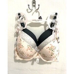 Laura Ashley Push Up Bra Women’s Comfort 3 Pack Size 34C Floral Gray Pink Lace